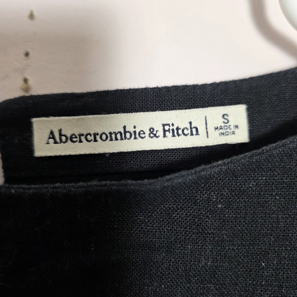 Abercrombie & Fitch Black Linen Blend Shift Dress Small Minimalist Short Sleeve - Picture 5 of 6